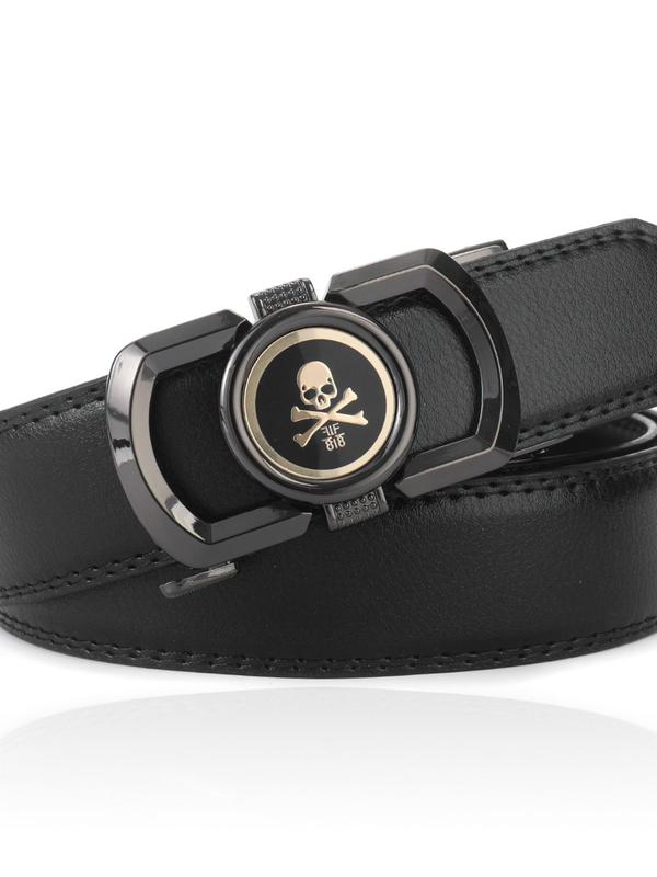 Men's Street Trend Skull Design Automatic Buckle Belt, Fashionable Synthetic Leather Belt for Daily Decor, Trendy All-match & Exquisite Belt for Birthday Gift