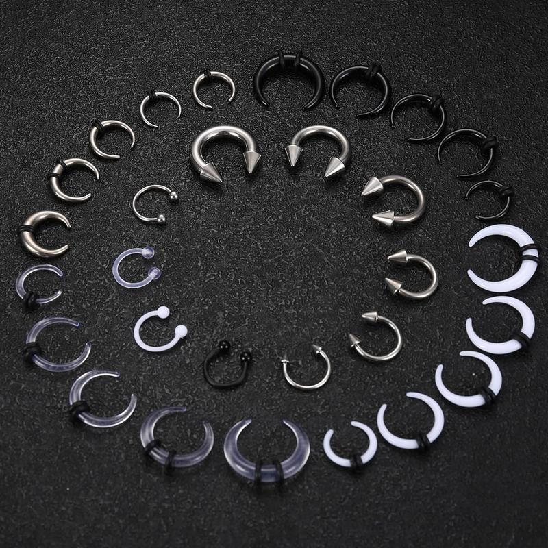 FLORIDECO 30Pcs Septum Pincher Tapers 16G 14G 12G 10G 8G 6G Horseshoe Septum Rings Stainless Steel C Shape Septum Piercing Jewelry Nose Ear Cartilage Septum Stretching Kit for Women Men Daily