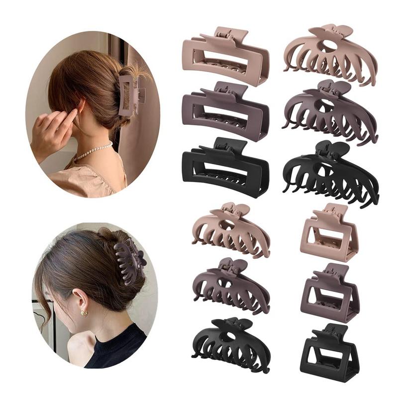 12 Pack Hair Claw Clips include 4.1 inch Large Clip and 2 inch Small Clip for Thick Thin Hair, Strong Hold jaw clip Big Non-slip Matte Hair Clips for Women,Neutral Colors