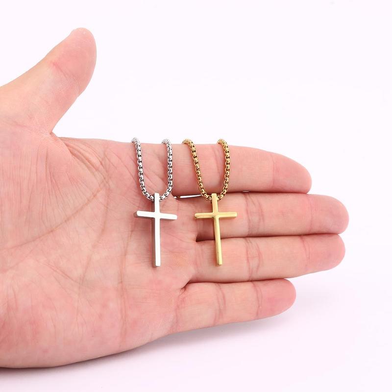 Layered Cross Necklace for Men Stainless Steel Cuban Link Cross Chain Necklace for Men Religious Jewelry Gifts