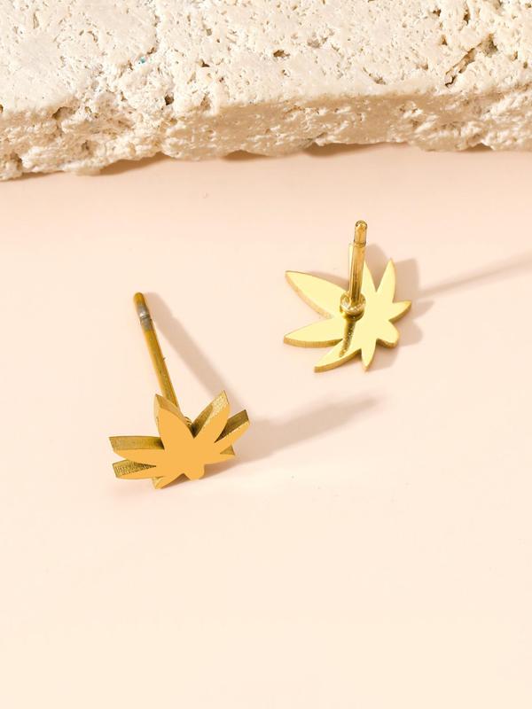 Unisex Leaf Design Stud Earrings, Casual All-match Jewelry for Teens Gift, Simple Classic Fashion Accessories for Daily Wear, Weeds Accessories