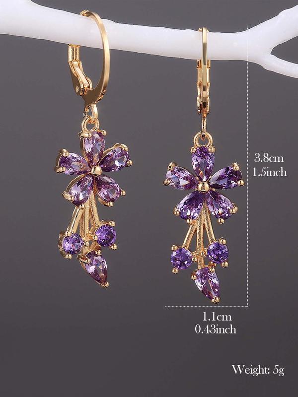 Women's Elegant Rhinestone Decor Dangle Earrings, 1 Pair Trendy Flower Design Dangle Earrings, Glittering Luxury Jewelry As Gift for Girlfriend