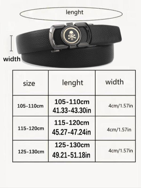 Men's Street Trend Skull Design Automatic Buckle Belt, Fashionable Synthetic Leather Belt for Daily Decor, Trendy All-match & Exquisite Belt for Birthday Gift