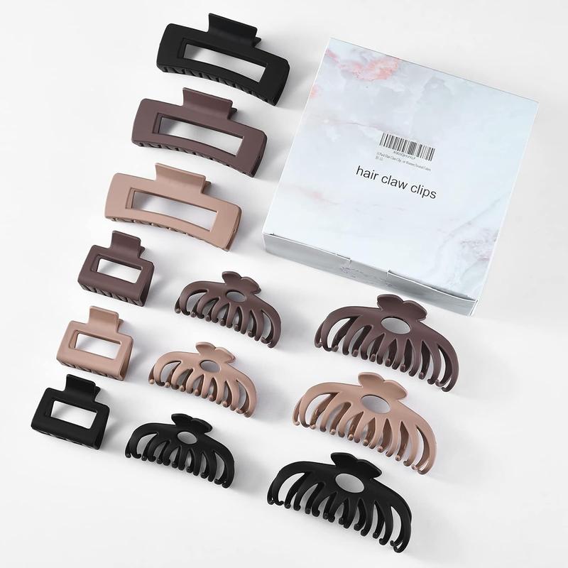 12 Pack Hair Claw Clips include 4.1 inch Large Clip and 2 inch Small Clip for Thick Thin Hair, Strong Hold jaw clip Big Non-slip Matte Hair Clips for Women,Neutral Colors