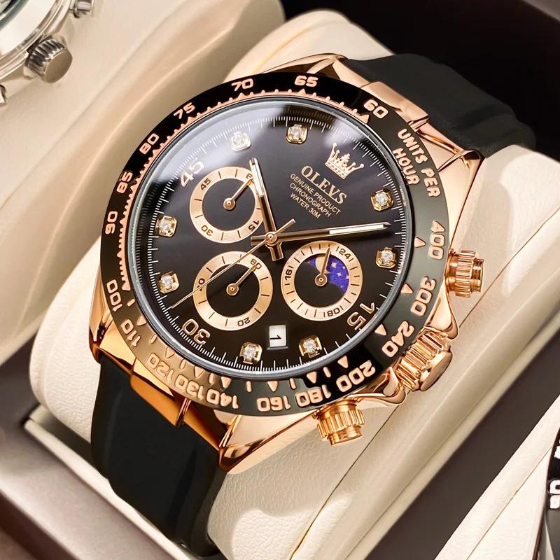 OLEVS New Luxury Men's Watches Quartz Watch Silicone Sport Date Chronograph Waterproof Luminous Multifunction Men's Quartz Watch