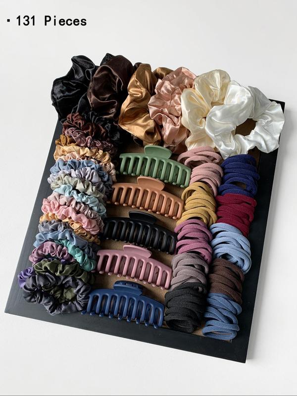 Solid Color Hair Accessories Sets, Simple High Elasticity Durable Strong Pull Hair Ties & Hair Claws, Casual Versatile Hair Accessories for Women & Girls for Back To School Use