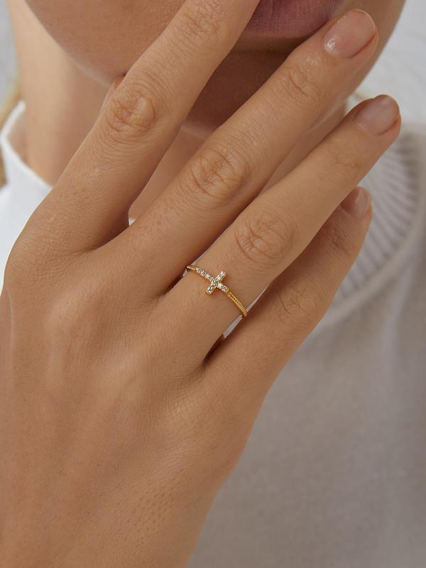 Cross Design Rhinestone Decor Promise Ring for Her, Fashion Engagement Ring, Women Accessories As Valentines Gift for Girlfriend, Trendy Vintage Jewelry, Rings Jewelry for Party and Daily Life