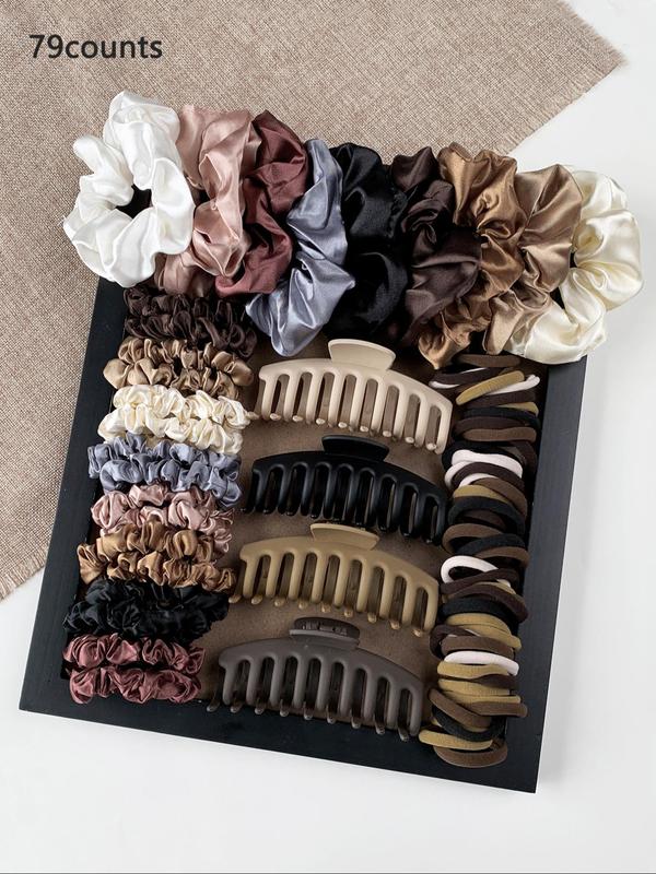 Solid Color Hair Accessories Sets, Simple High Elasticity Durable Strong Pull Hair Ties & Hair Claws, Casual Versatile Hair Accessories for Women & Girls for Back To School Use