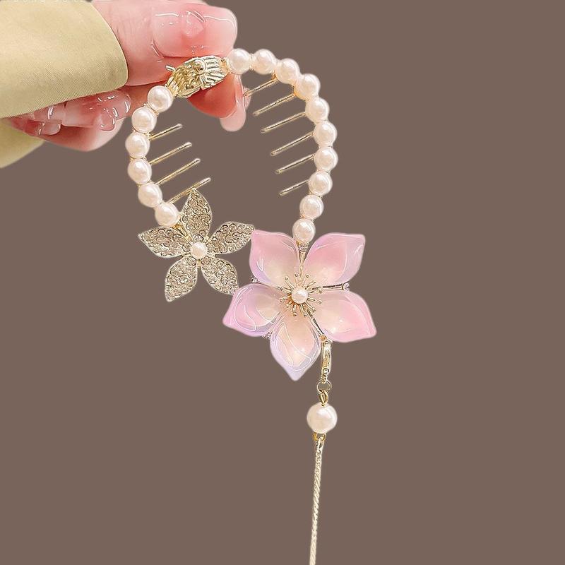 Cute Flower & Butterfly Design Hair Bun Clip, Glitter Hair Claw Clip, Heatless Styling Tools for Women & Girls