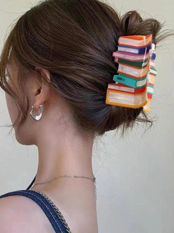 Book Design Hair Claw, Colorblock Hair Claw, Cute Hair Accessories for Women & Girls, Creative Headwear Suitable for Thinning Hair