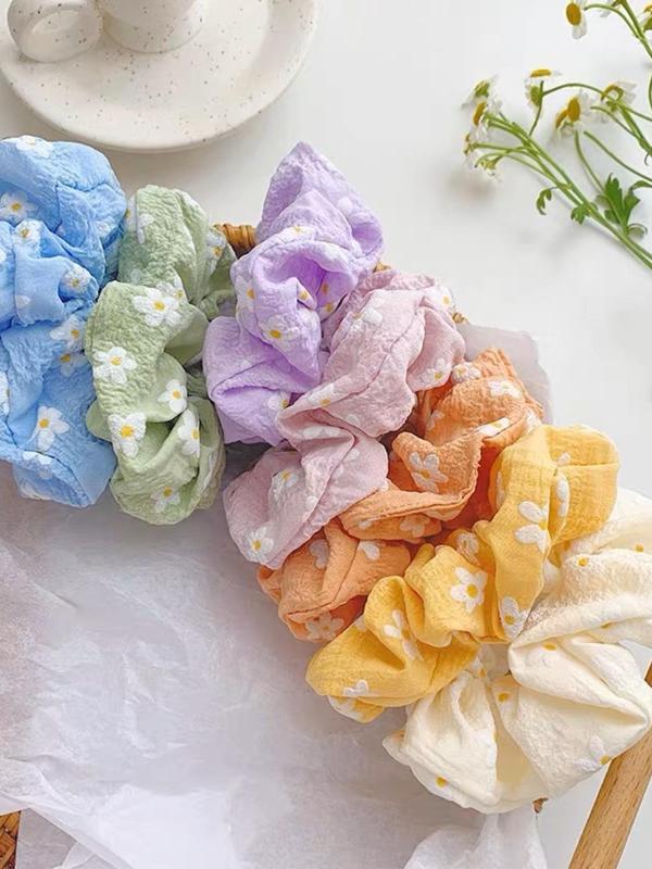 7pcs Floral Pattern Hair Tie, Fashionable High Stretch Cute Hair Scrunchie for Women and Girls