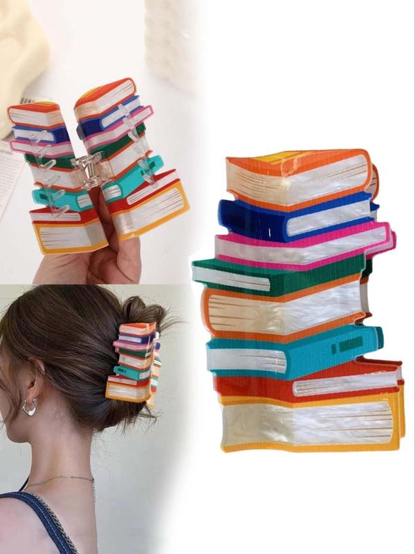 Book Design Hair Claw, Colorblock Hair Claw, Cute Hair Accessories for Women & Girls, Creative Headwear Suitable for Thinning Hair