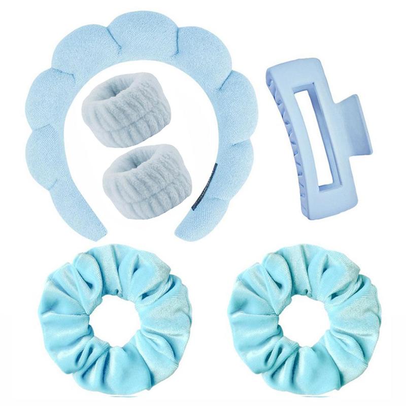 Facial Cleansing Tool, Including 1 Count Cloud Shaped Headband & 2 Counts Wristbands & 1 Count Hair Clip & 2 Counts Hair Bands, Face Washing Tool for Women