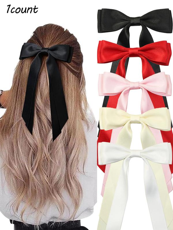 Bow Decor Hair Clip, Long Ribbon Decor Hair Clips for Women & Girls, Simple Headwear for Prom Hairstyles 2024, Fashion Hair Accessories for Party, Daily Decor