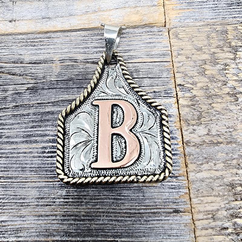 Handmade Cow Tag Necklace with Copper Initial.