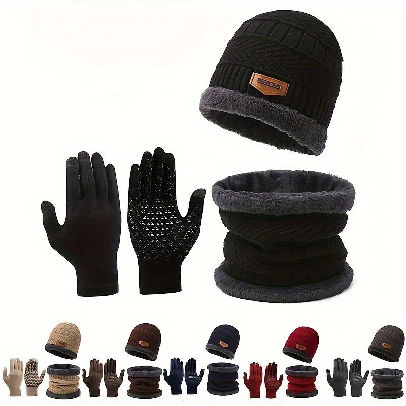 3 Pcs set Unisex Wool Lining Hat Gloves Infinity Scarf Autumn and Winter Thickening Thermal Knitting Woolen Cap Touchpad Sensible Gloves Neck Gaiter for Women Men