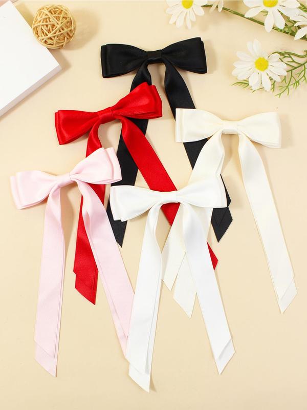 Bow Decor Hair Clip, Long Ribbon Decor Hair Clips for Women & Girls, Simple Headwear for Prom Hairstyles 2024, Fashion Hair Accessories for Party, Daily Decor