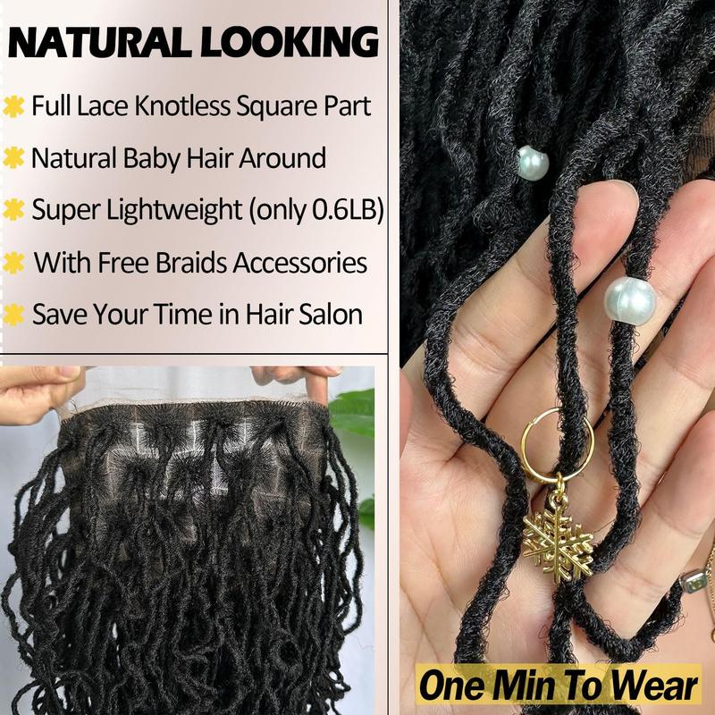 SOKU Afro Curly Faux Locs Full Swiss Lace Braided Wig 14 Inch Handmade Glueless Natural Black Double Full Braided Wig Lace Breathable and Lightweight Curly Braided Wig daily