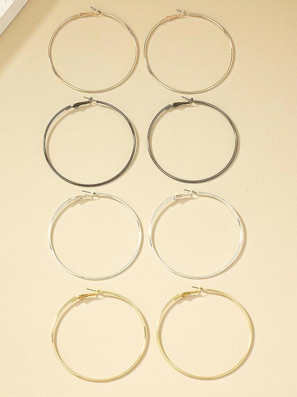 Round Hoop Earrings, 4 Pairs Fashionable Matching Earrings Jewelry for Women & Girls for Party, Classic Fashion Accessories for Daily Wear