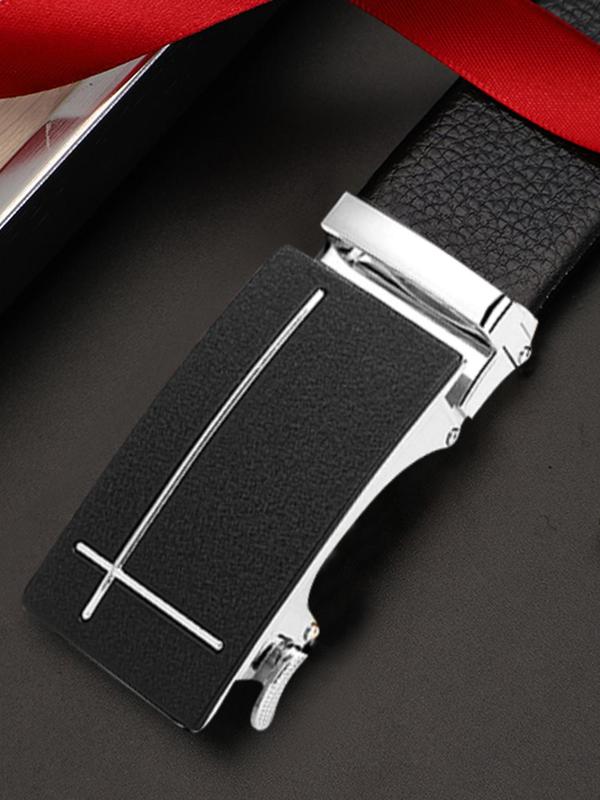 Men's Plain Automatic Buckle Belt Without Box, Business Casual PU Leather Belt For Work Office Daily