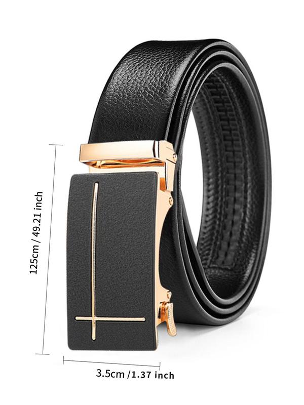 Men's Plain Automatic Buckle Belt Without Box, Business Casual PU Leather Belt For Work Office Daily