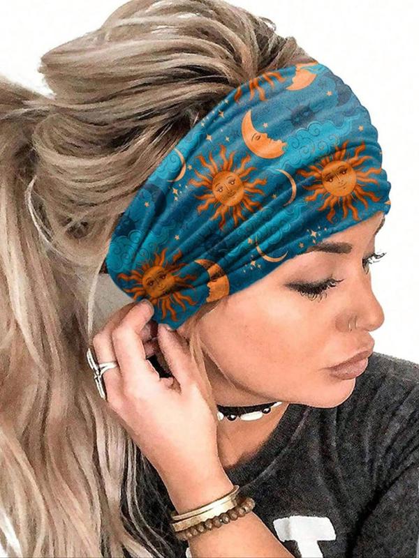 Galaxy Print Ruched Design Hair Band, 4 Counts Casual Sporty Hair Band for Women & Girls, Hair Accessories for Gym Workout Running