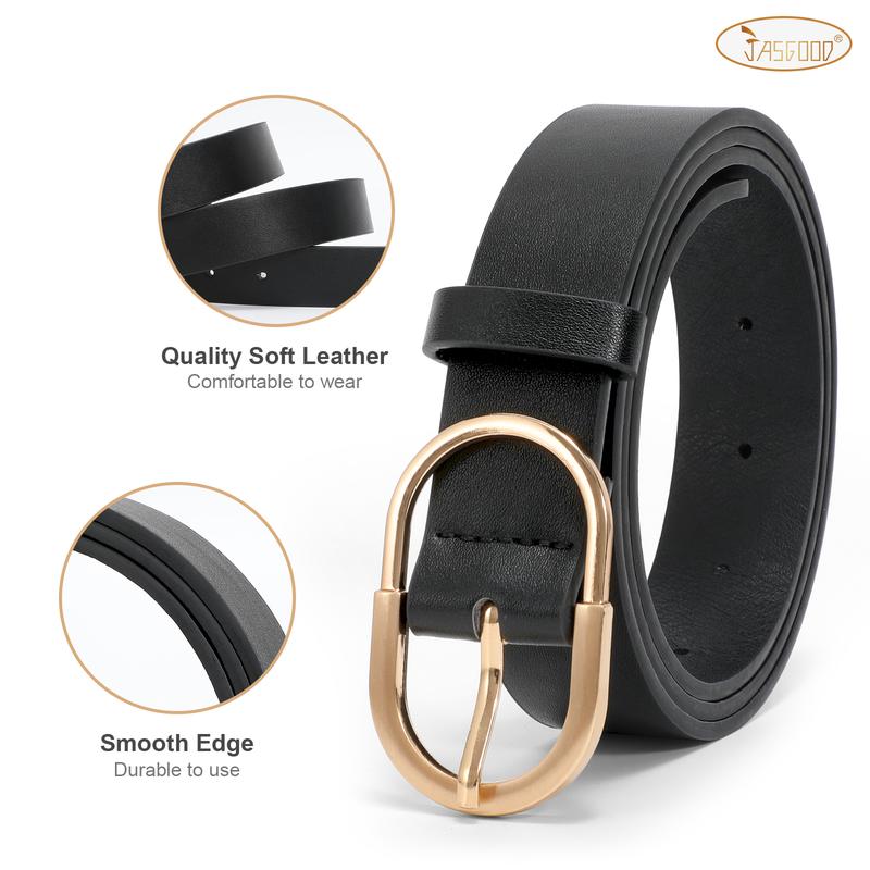 JASGOOD Women's Leather Belts for Jeans Dresses Fashion Gold Buckle Ladies Belt