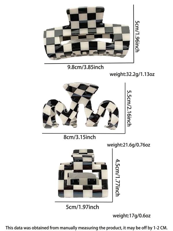 Colorblock Checked Pattern Hair Claws, Hollow Out Geometric Design Fashion Hair Accessories for Women, Casual Versatile Hair Accessories for Daily Wear