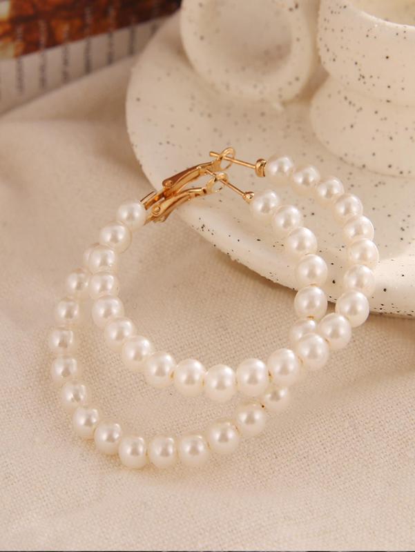 Women's 1 Pair Alloy Faux Pearl Decor Hoop Earrings