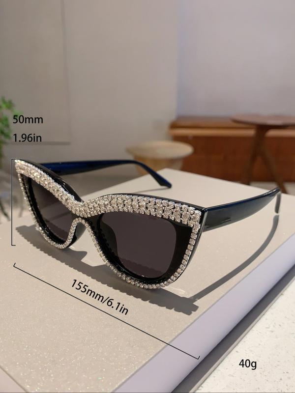 Rhinestone Decor Cat Eye Frame Sunglasses, Fashionable Novelty Sunglasses for Women, Trendy Accessories for Outdoor Activities