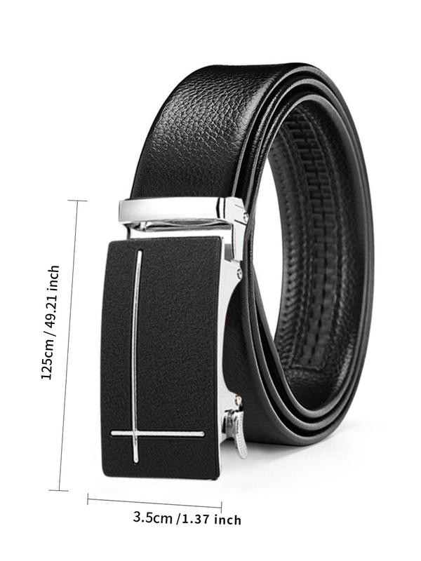 Men's Plain Automatic Buckle Belt Without Box, Business Casual PU Leather Belt For Work Office Daily