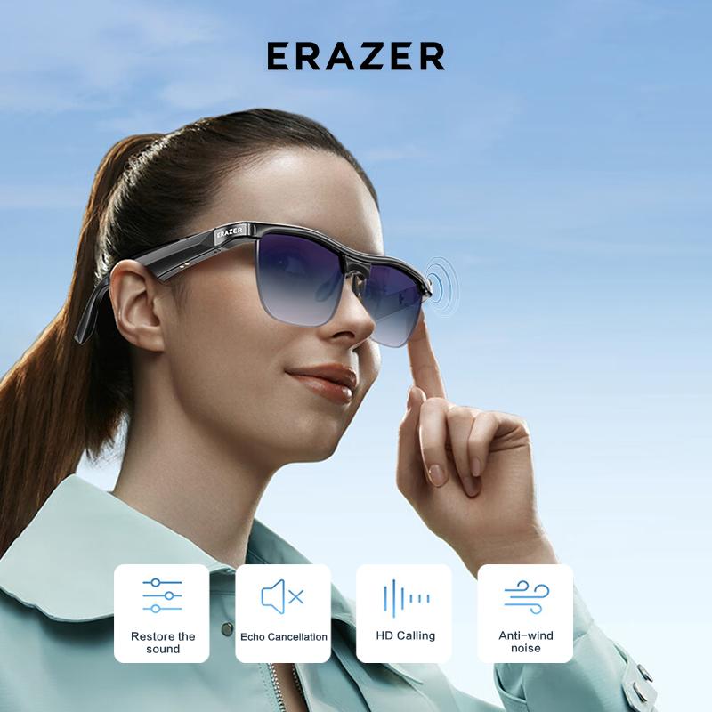 ERAZER Wireless Bluetooth smart glasses, multi-functional blue light blocking glasses for listening to music and making phone calls, stylish autumn and winter sun protection, Bluetooth compatible