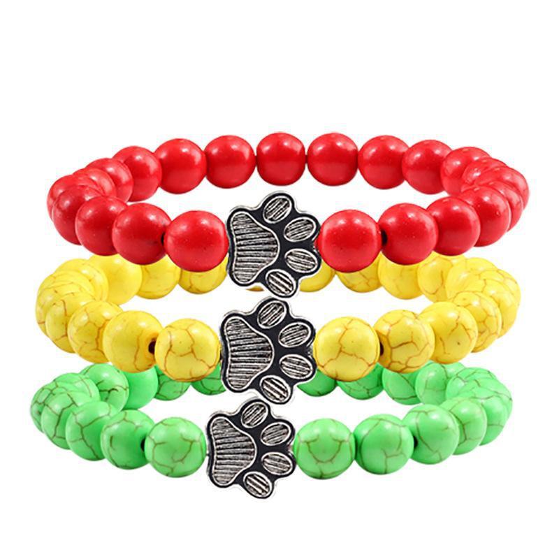 Lava Rock Stone Beads Stretch Bracelet Sports Dog Paw Charm Essential Oil Diffuser Pet Memorial Bracelet Bangle