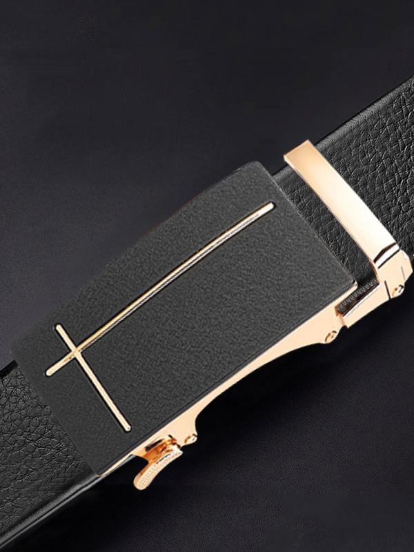 Men's Plain Automatic Buckle Belt Without Box, Business Casual PU Leather Belt For Work Office Daily