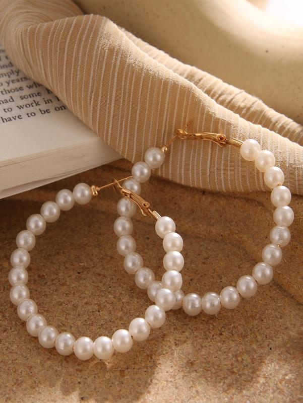 Women's 1 Pair Alloy Faux Pearl Decor Hoop Earrings