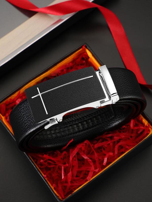 Men's Plain Automatic Buckle Belt Without Box, Business Casual PU Leather Belt For Work Office Daily