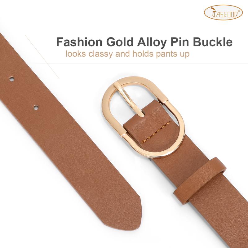 JASGOOD Women's Leather Belts for Jeans Dresses Fashion Gold Buckle Ladies Belt