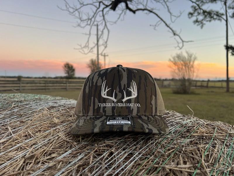 Threerivershat Whitetail Rack, Mossy Oak Bottomland , Deer Hunting, Camo Trucker SnapBack Hat