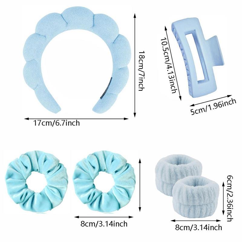 Facial Cleansing Tool, Including 1 Count Cloud Shaped Headband & 2 Counts Wristbands & 1 Count Hair Clip & 2 Counts Hair Bands, Face Washing Tool for Women