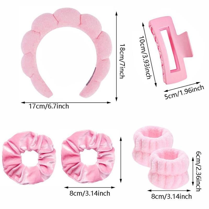 Facial Cleansing Tool, Including 1 Count Cloud Shaped Headband & 2 Counts Wristbands & 1 Count Hair Clip & 2 Counts Hair Bands, Face Washing Tool for Women