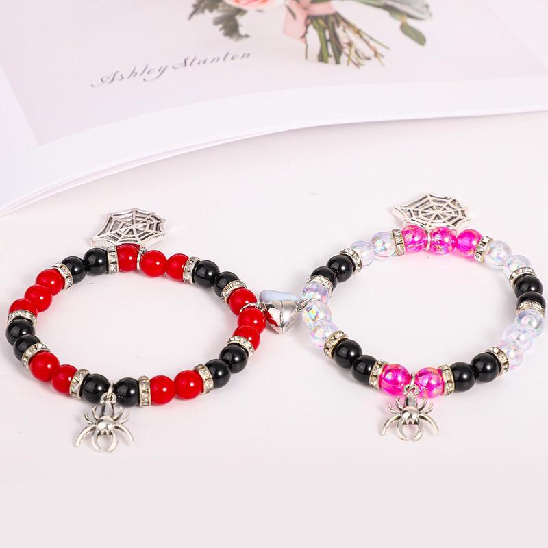 2pcs Spider Friendship Bracelet, Spider Magnetic Matching Bracelets Stretch Bracelets for Halloween Valentines Christmas Birthday Cifts