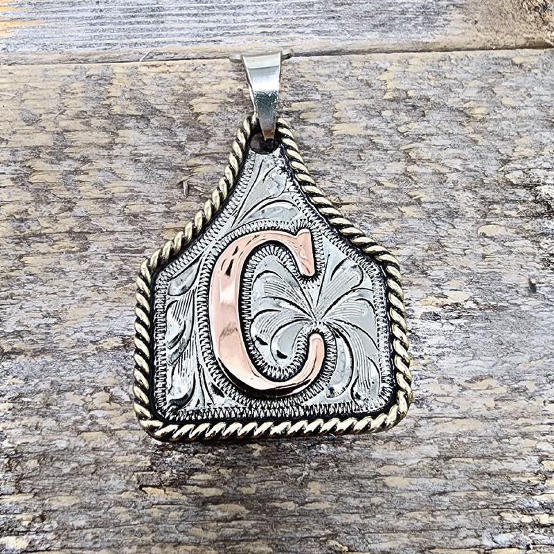 Handmade Cow Tag Necklace with Copper Initial.