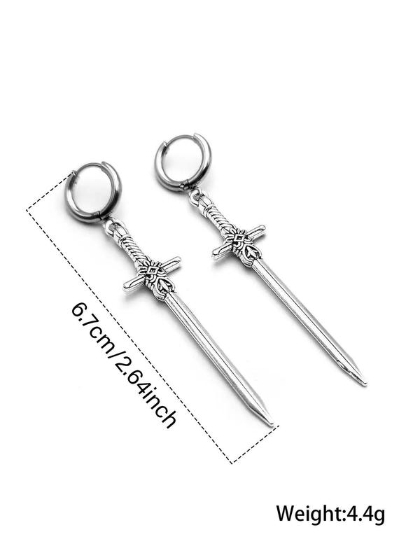 Unisex Gothic Style Sword Design Earrings, Stainless Steel Dangle Earrings, Punk Fashion Jewelry for Party, Daily Decor, Trendy All-match & Exquisite Jewelry for Birthday Gift