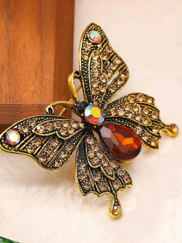 Vintage Butterfly Design Brooch, Rhinestone Decor Clothes Brooch, Fashion Accessories for Women & Girls, Trendy All-match & Exquisite Brooch for Birthday Gift