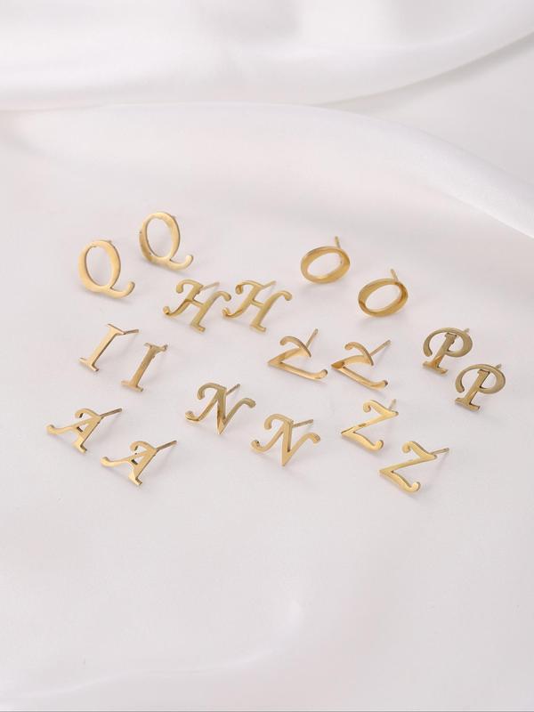 Fashion Alphabet Detail Pendant Initial Necklace & Studs Earrings, 3pcs Fashion Jewelry for Party, Daily Clothing Decor, Cute Accessories for Birthday Gift