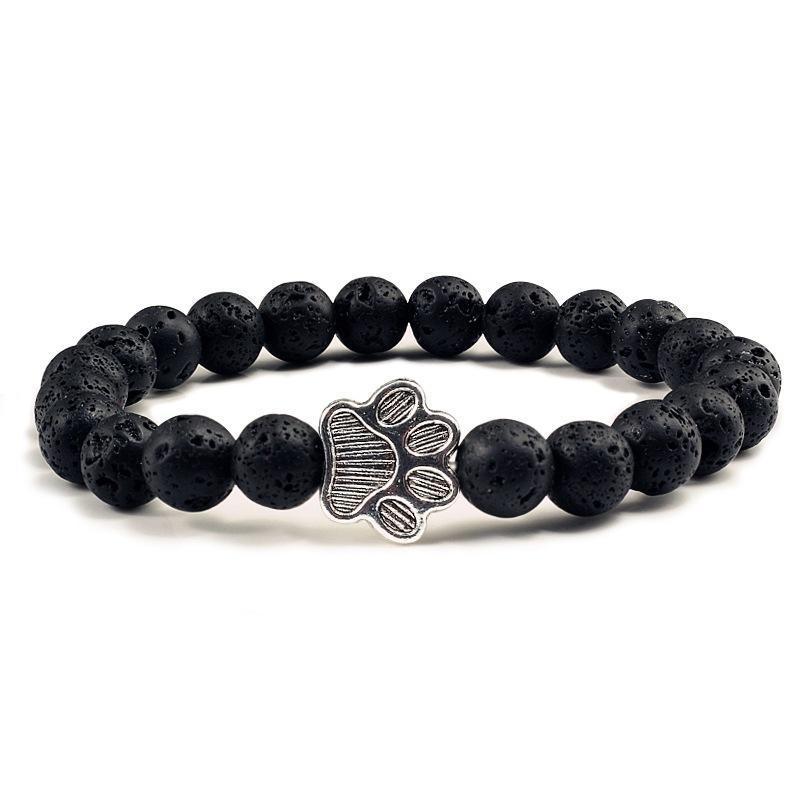 Lava Rock Stone Beads Stretch Bracelet Sports Dog Paw Charm Essential Oil Diffuser Pet Memorial Bracelet Bangle