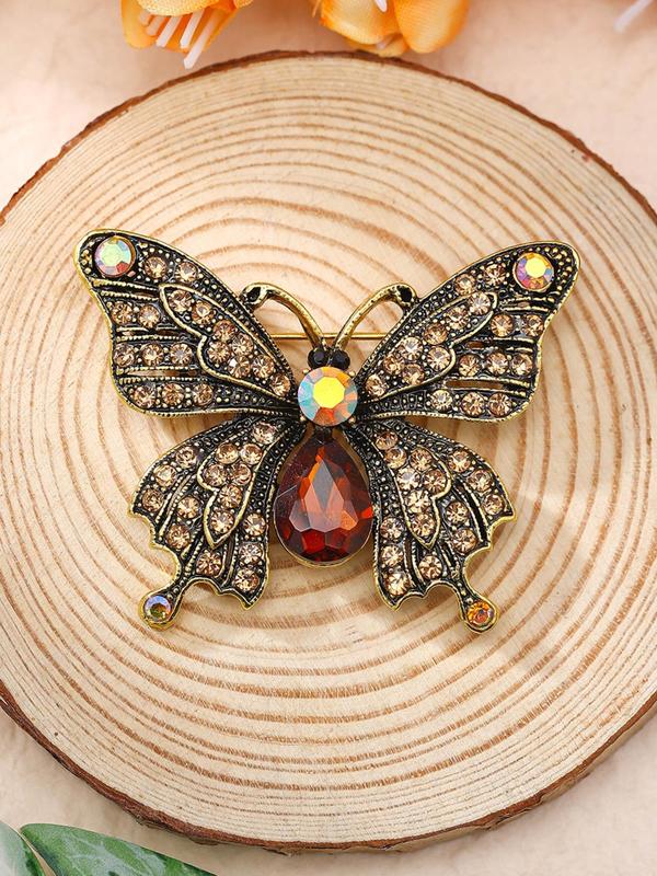 Vintage Butterfly Design Brooch, Rhinestone Decor Clothes Brooch, Fashion Accessories for Women & Girls, Trendy All-match & Exquisite Brooch for Birthday Gift