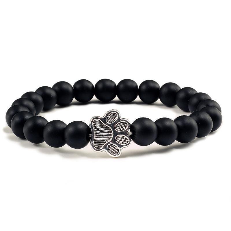 Lava Rock Stone Beads Stretch Bracelet Sports Dog Paw Charm Essential Oil Diffuser Pet Memorial Bracelet Bangle