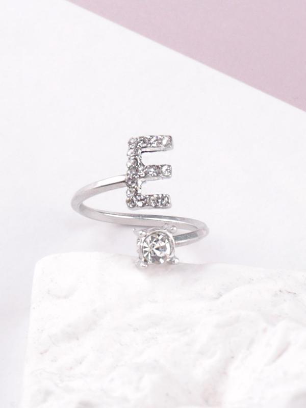 Fashion Rhinestone Decorated Alphabet Elegant Letter Design Ring for Women & Girls, Trendy All-match & Exquisite Jewelry for Gift