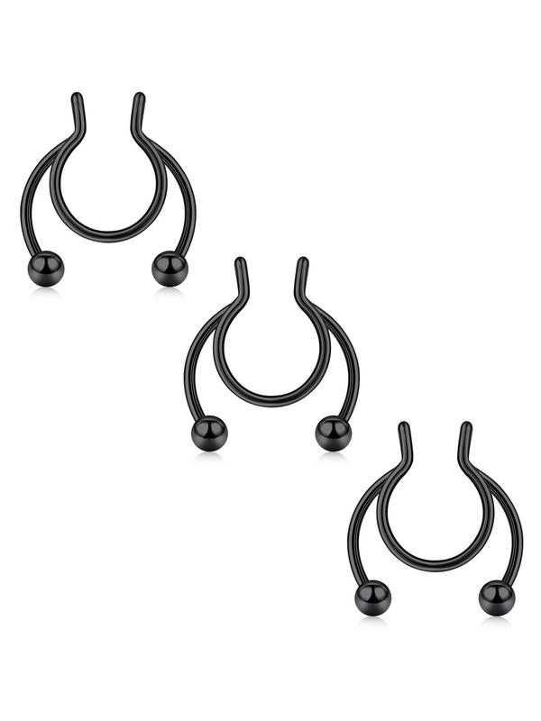 3pcs Stainless Steel Nose Cuff, Ball Decor U-shaped Fake Nose Rings, Fashionable Body Jewelry for Men & Women